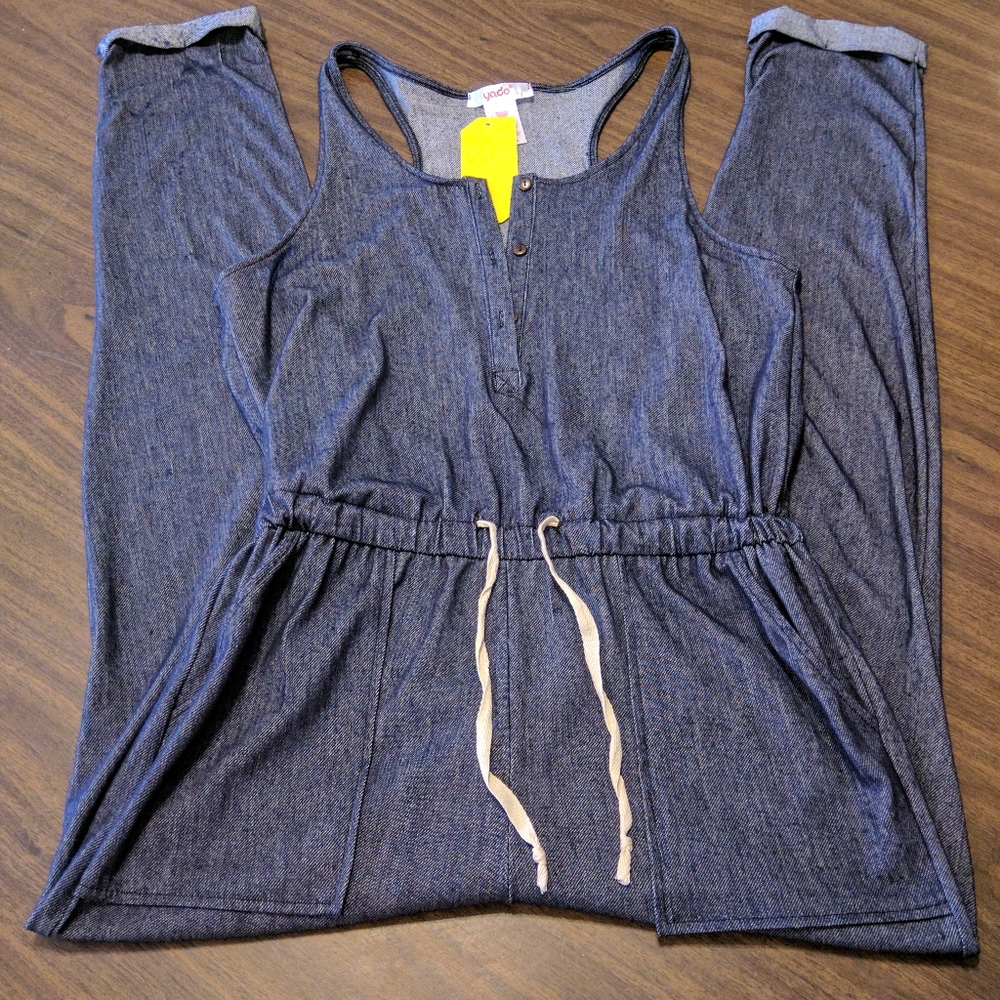 Faux denim jumpsuit